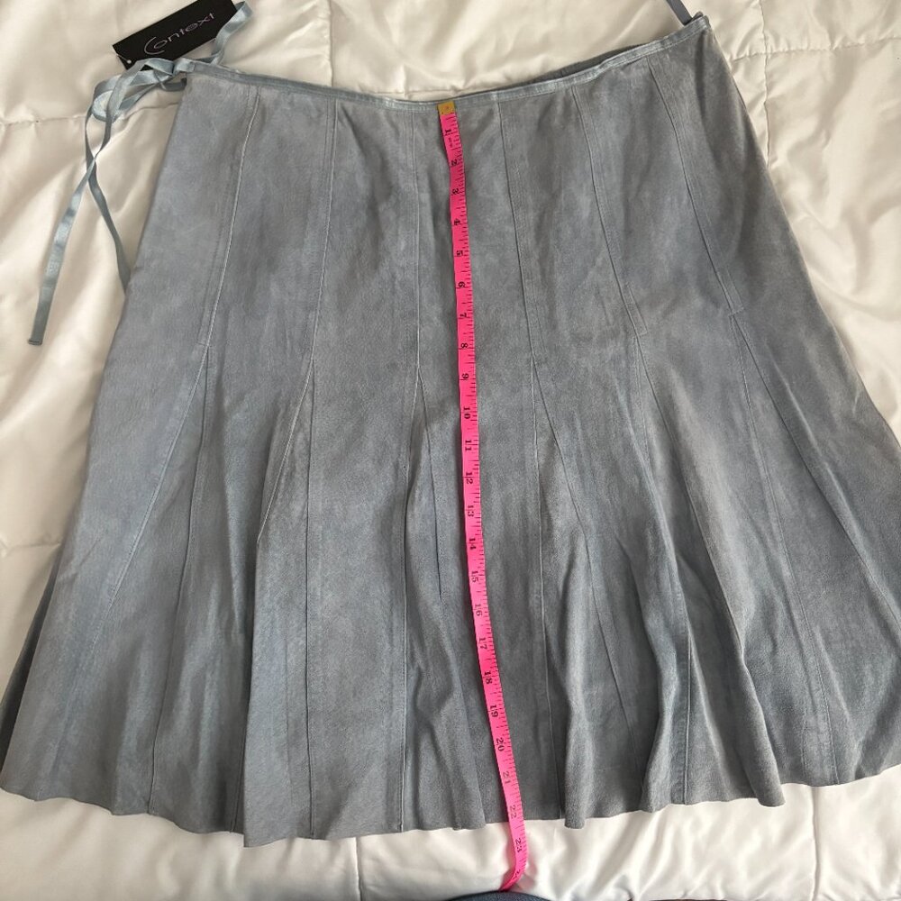 Context Women's Light blue/Grey A-line flare Suede Skirt Party Office Chic 14 - Picture 3 of 6